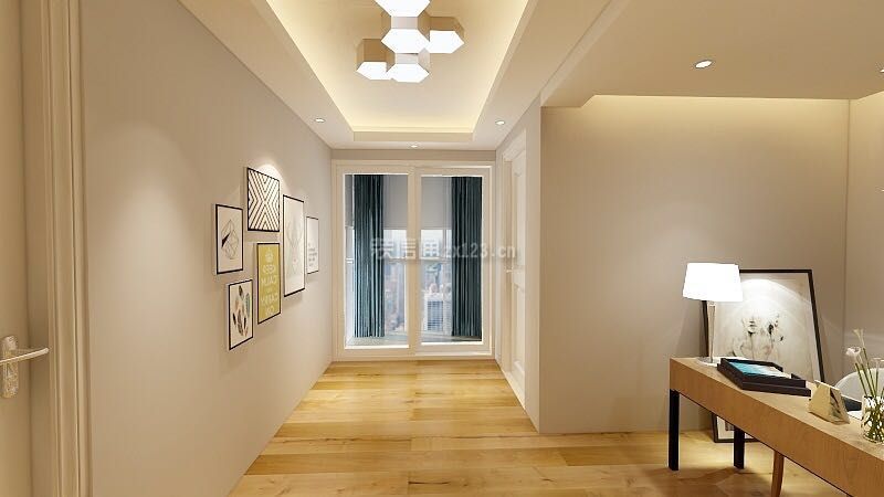 现代简约110㎡三室走廊背景墙装修效果图