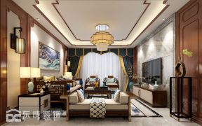 丽景湾202平米别墅新中式风格客厅装修效果图