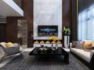 现代轻奢风格170平四居室客厅电视墙家装效果图