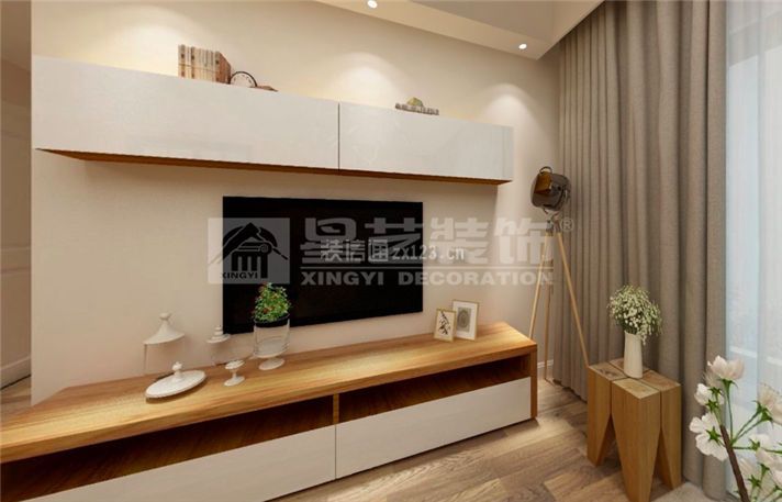 北滨特区90㎡北欧风格两居室客厅电视墙装修效果图