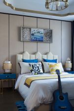 新中式风格440平米别墅卧室床头背景墙设计图片