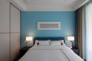 台式装修风格主卧室背景墙蓝色效果图