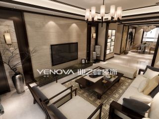 新中式风格130平米二居客厅电视墙装修效果图