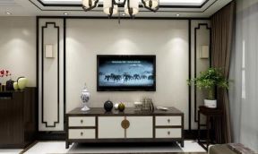新中式风格97平三居客厅电视墙装修效果图