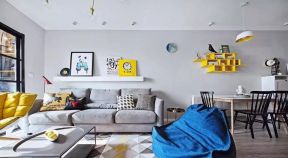 北欧简约风格92平二居客厅沙发墙面装修图片