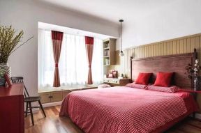 两居室室内主卧红色窗帘装修设计图片