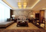 中海国际四居174平新中式风格沙发背景墙墙纸效果