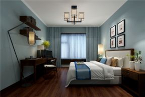 新中式风格140平三居室卧室背景墙装潢效果图