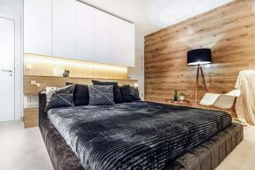 loft公寓卧室实木背景墙设计实景图片