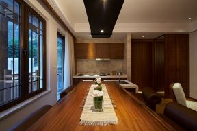 新中式风格130㎡复式餐厅实木餐桌设计图片