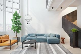 loft公寓客厅蓝色沙发设计实景图片