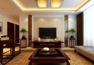 中海国际四居174平新中式风格客厅电视背景墙设计