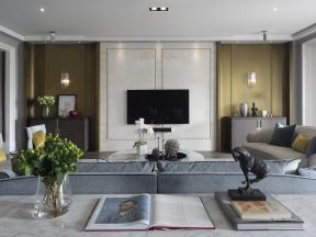 简约现代风格141平三居室客厅电视墙造型设计图