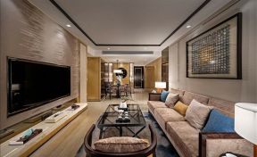 现代新中式风格128平三居客厅茶几设计图片