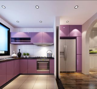 80平米二居室厨房紫色橱柜装修效果图