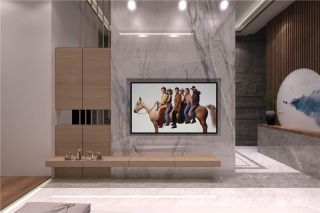 135平现代客厅电视墙隔断造型图片