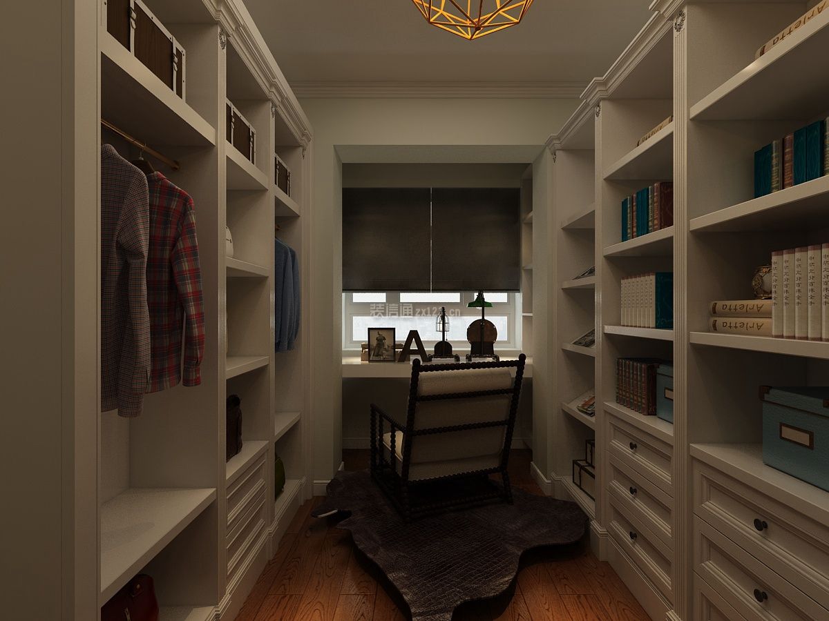 简美式风格100平方二居室书房衣帽间装修效果图