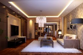 鑫苑名家三居110平新中式风格客厅白色地毯设计
