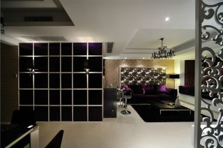 现代风格130平米三居室客厅紫色沙发设计图片