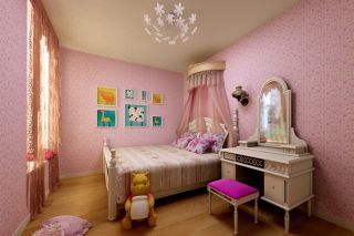 120平方田园风格女儿卧室粉色装修设计图