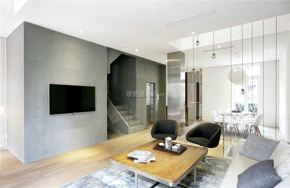 简约现代风格130平米三室客厅电视墙装修设计图片
