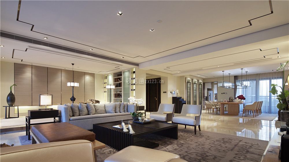 现代新中式风格86平小户型客厅设计图片