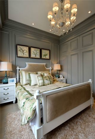 现代欧式风格120平米三室卧室床头背景墙装饰图片