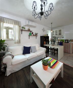 混搭风格小户型客厅白色布艺沙发装修效果图