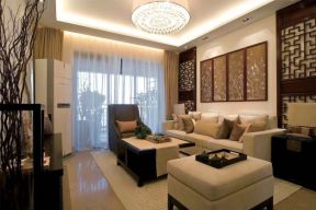 新中式风格180平米复式楼客厅窗帘搭配装饰图片