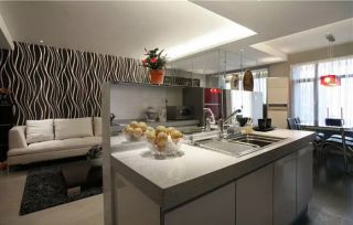 现代简约风格128平米三居厨房客厅半隔断设计图片