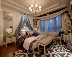 简欧田园风格88平米二居卧室床头帘设计图片