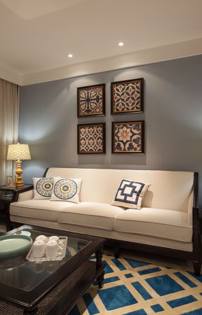 小美式风格89平二居室客厅沙发背景墙设计图片