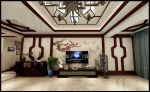新中式风格268平复式客厅电视墙设计效果图