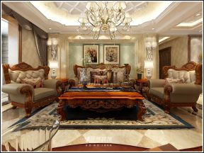 瀚唐三居135平欧式古典风格客厅风情地毯效果图