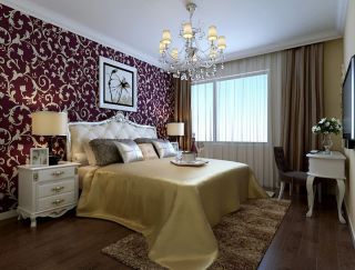 欧式风格主卧室床头壁纸装修装饰效果图