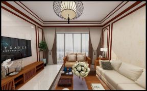 新中式风格133平三居室客厅电视墙设计效果图