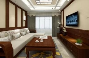 简约中式风格102平米三居客厅实木茶几装修效果图