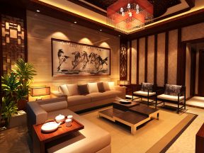 118平米新中式风格三居客厅沙发墙装潢效果图
