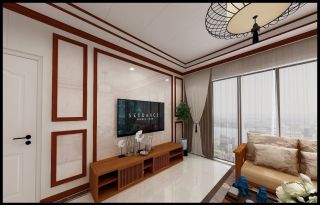 新中式风格133平三居室客厅电视柜设计效果图
