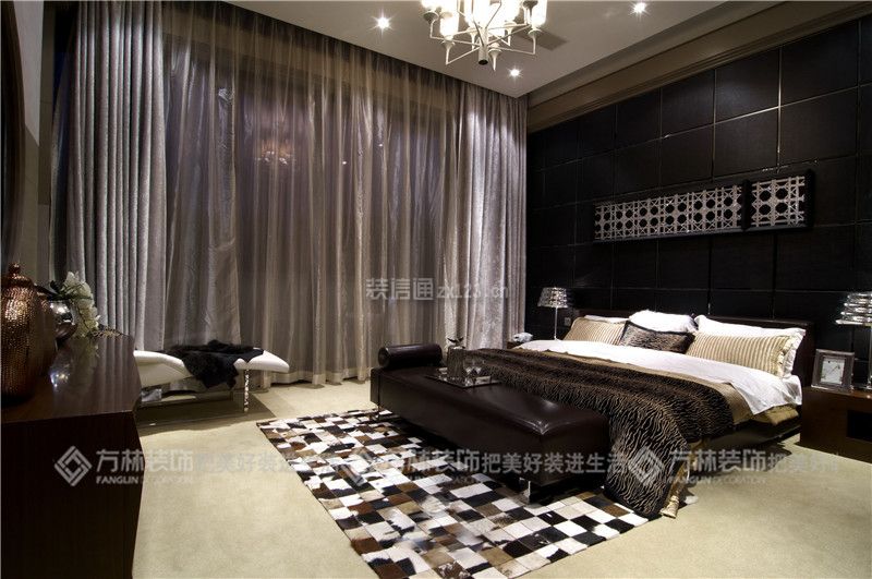 400平米现代简约风格别墅卧室黑色背景墙设计图片