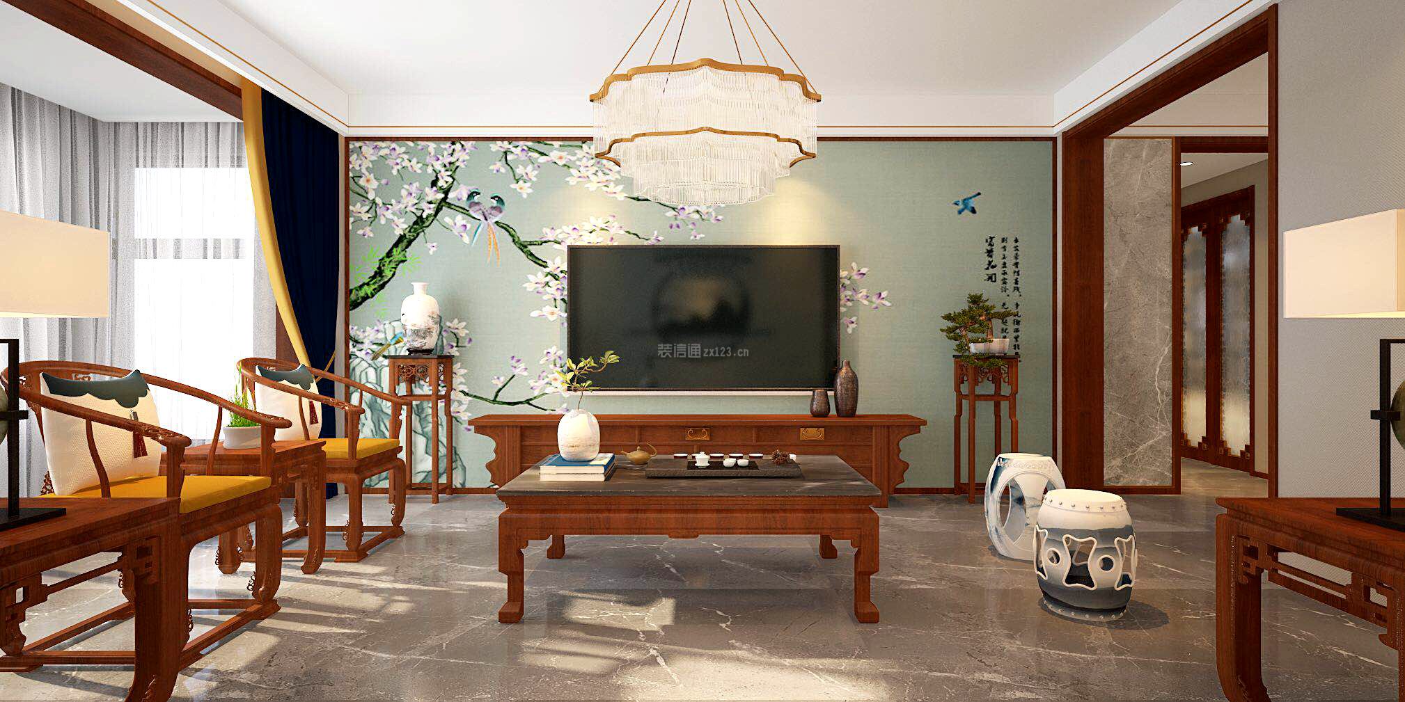 150平中式风格客厅电视背景墙图