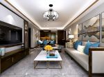 136平新中式风格客厅地板瓷砖装修效果图