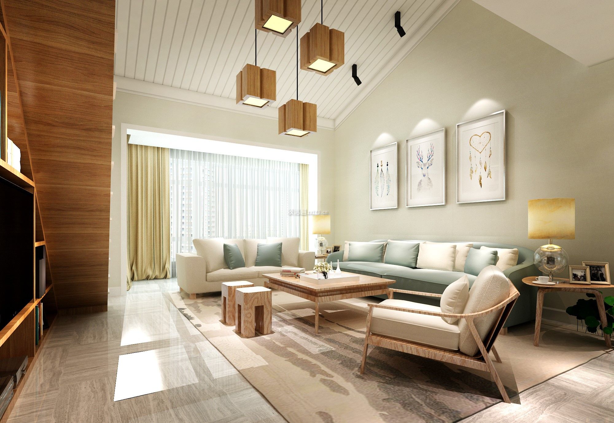 148平米现代简约四居室客厅沙发墙设计效果图