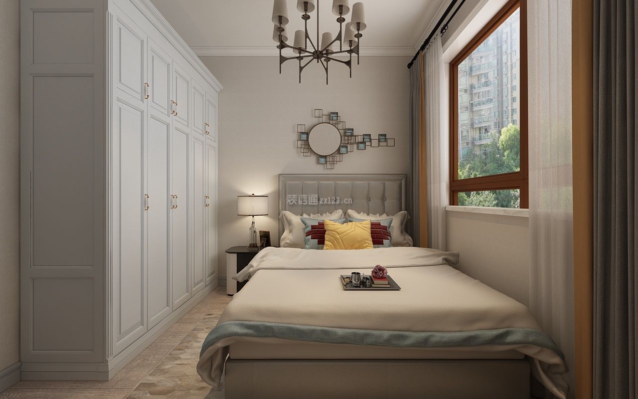轻奢美式风格100平米二居室卧室台灯设计效果图
