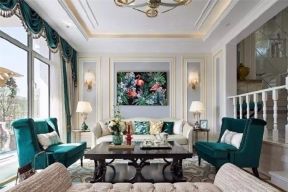 现代法式风格300平别墅客厅沙发墙设计图片