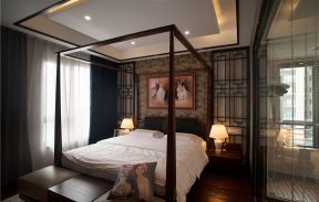 现代中式风格家庭卧室四柱床装修设计效果图