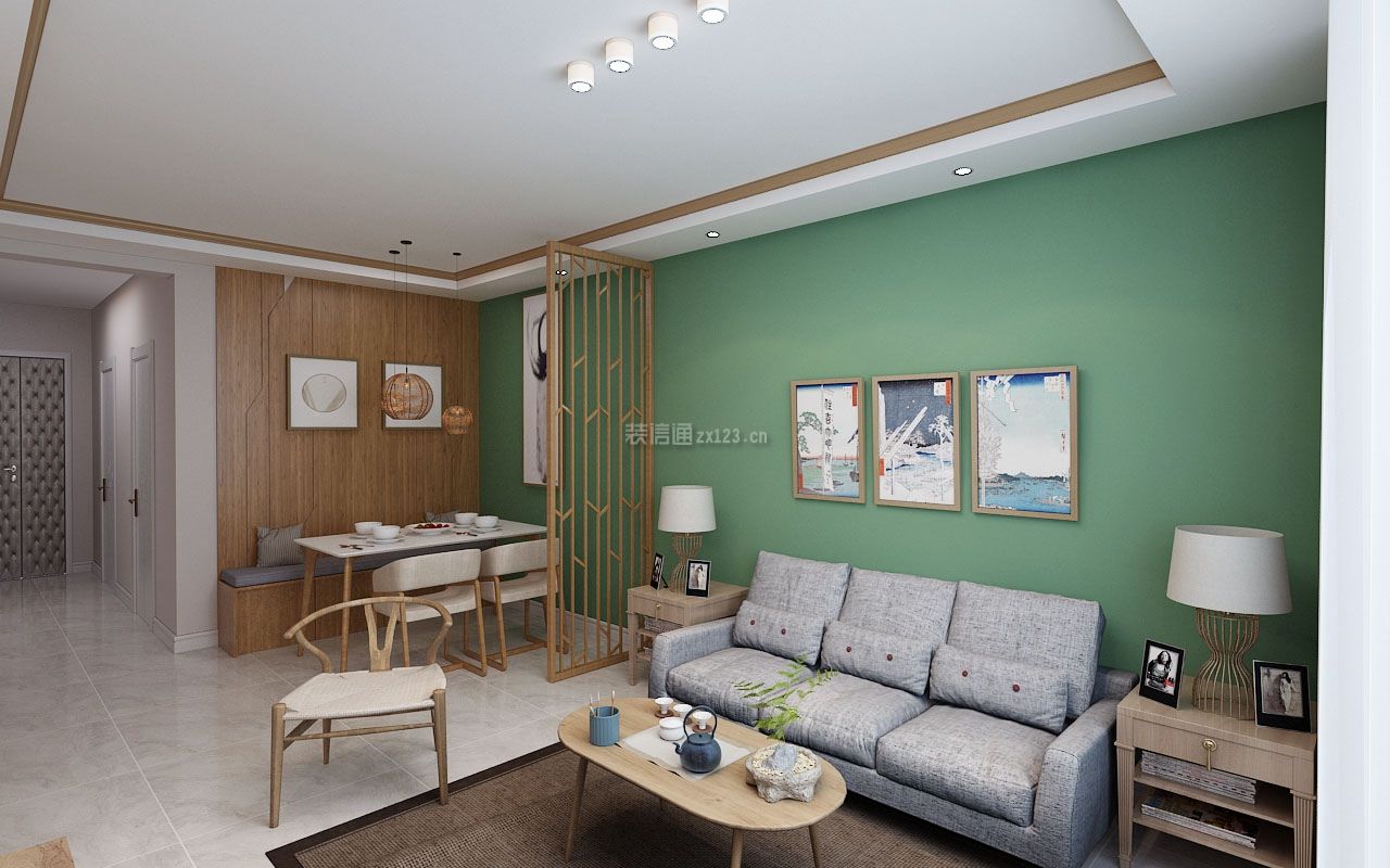 日式风格68平米二居室客厅沙发墙装修效果图