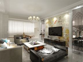 145平米现代风格三居客厅瓷砖电视墙设计效果图