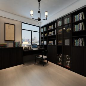 2020书房实木书柜设计图 飘窗书桌装修效果图 飘窗书桌设计