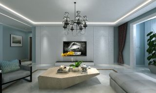155平米现代简约三居室客厅电视墙家装效果图